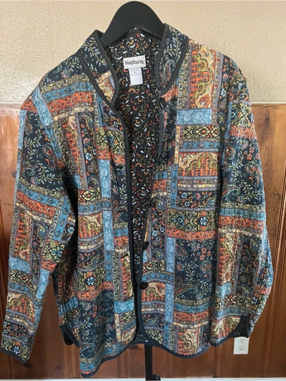 BonWorth Quilted Patchwork Reversible Jacket Size XL Boho Bohemian Floral